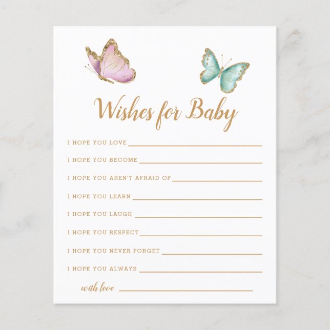 Tarjeta para bebés con los deseos de los jardines  (Anverso)