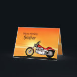 Tarjeta Para Brother, cumpleaños de la puesta del sol de<br><div class="desc">Una moto similar a un Harley que hace una pausa el mar con una puesta del sol anaranjada gloriosa. Una gran tarjeta para cualquiera que tiene gusto de biking y las motocicletas. Vea la gama entera de tarjetas para las edades y las relaciones en mi tienda. Todos los derechos reservados...</div>
