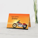 Tarjeta Para Brother, cumpleaños de la puesta del sol de<br><div class="desc">Una moto similar a un Harley que hace una pausa el mar con una puesta del sol anaranjada gloriosa. Una gran tarjeta para cualquiera que tiene gusto de biking y las motocicletas. Vea la gama entera de tarjetas para las edades y las relaciones en mi tienda. Todos los derechos reservados...</div>