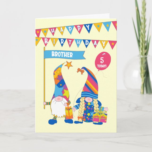Tarjeta Para Brother Personalizado Age Birthday Fun Gnomes (Anverso)