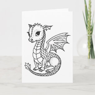 Tarjeta para colorear de adorable bebé dragón