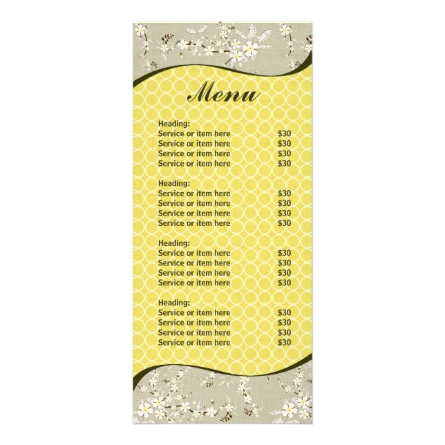 Tarjeta para cremallera del menú de flores grises  (Frente)