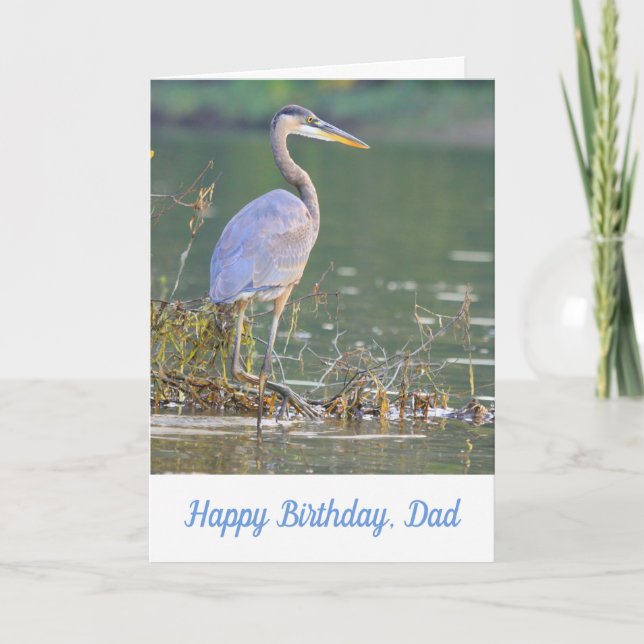 Tarjeta Para Dad Great Blue Heron Outdoorsman Cumpleaños (Anverso)