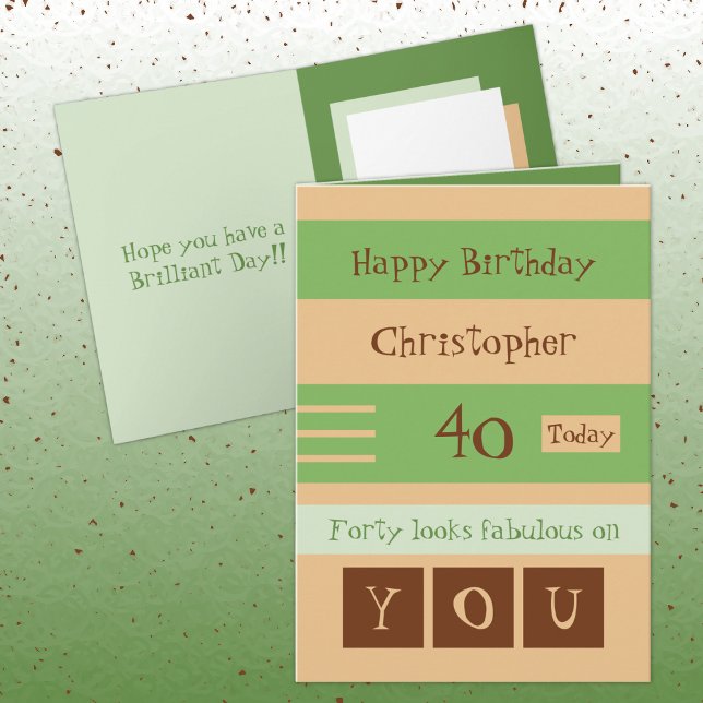 Tarjeta Para él, 40 años verde y marrón (Subido por el creador)