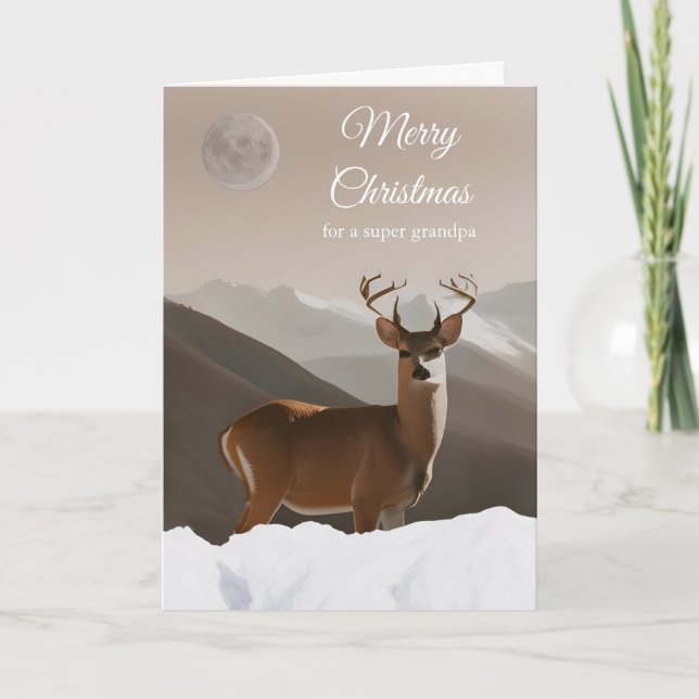 Tarjeta Para el abuelo Feliz Navidad con venado y nieve (Anverso)