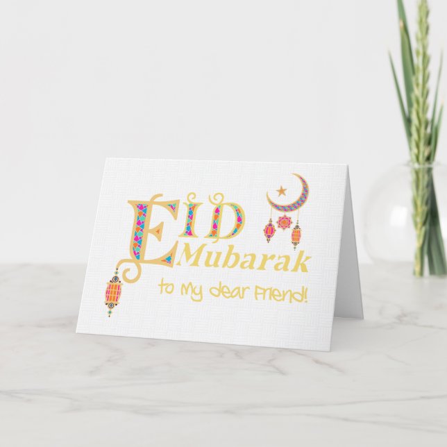 Tarjeta Para el amigo Eid Mubarak Linternas Estrellas de l (Anverso)