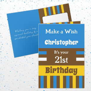 Tarjeta Para él, añada el nombre especial azul 21 cumpleañ