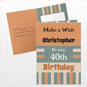 Tarjeta Para él añada el nombre naranja especial 40 cumple