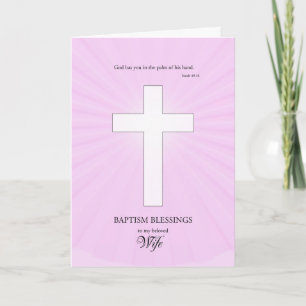 Tarjeta Para el bautismo de esposa, cruz brillante