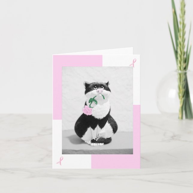 Tarjeta para el cáncer de mama Cat & Rosa Rosa Ros (Anverso)