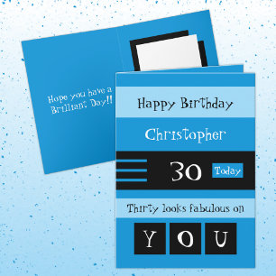 Tarjeta Para él cumpleaños 30 azul y negro