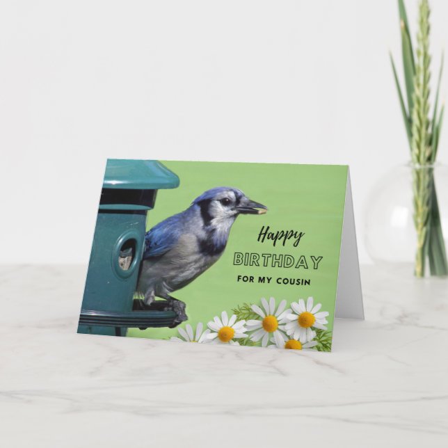 Tarjeta Para el cumpleaños del primo con Blue Jay en el co (Anverso)