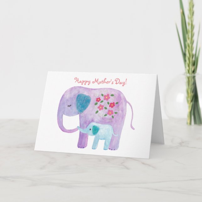 Tarjeta para el día de la madre Elephant Mom Baby  (Anverso)