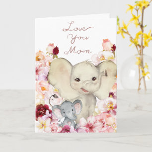 Tarjeta para el día de la madre y el bebé elefante