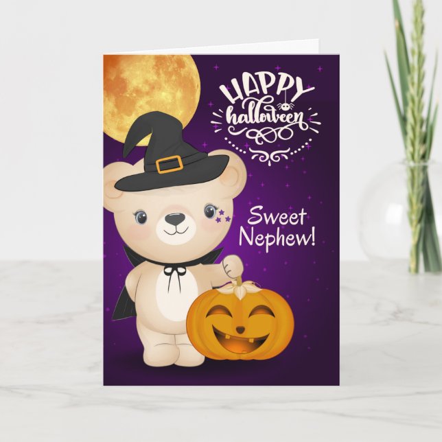 Tarjeta para el joven sobrino Teddy Bear Witch Halloween (Anverso)