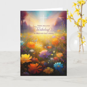 Tarjeta para el Pastor en su cumpleaños Cruz Pradera de fl