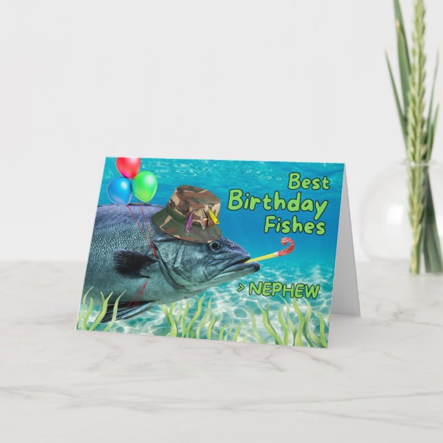 Tarjeta Para el sobrino pescado de cumpleaños listo para F (Anverso)