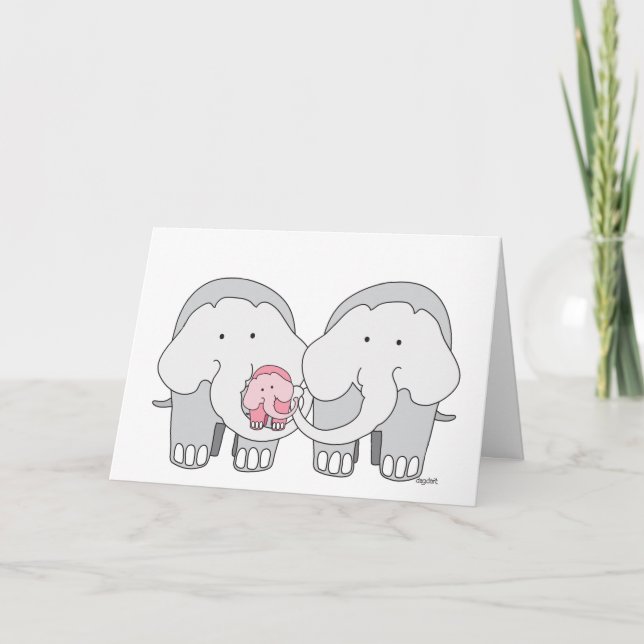 Tarjeta para elefantes rosados para bebés (Anverso)