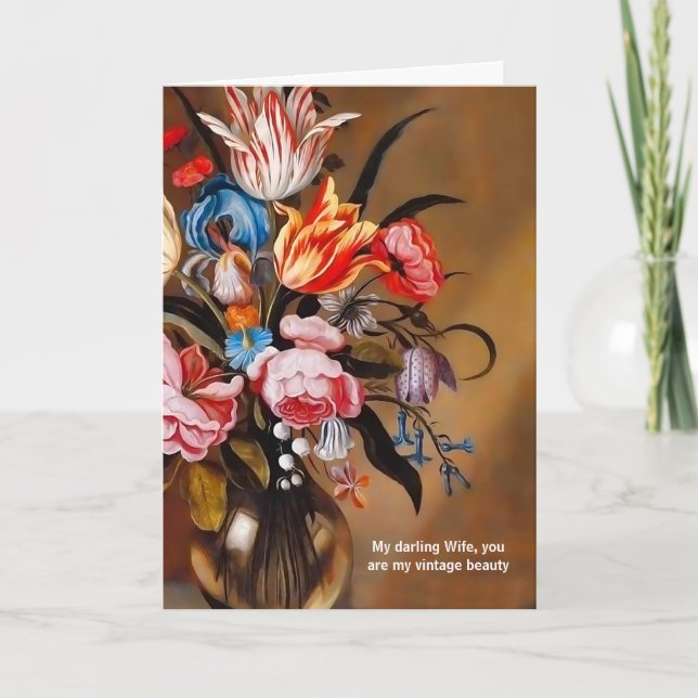 Tarjeta para esposa Cumpleaños Floral de arte ventilado fe (Anverso)