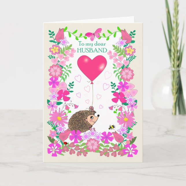 Tarjeta Para esposo San Valentín con un erizo lindo (Anverso)