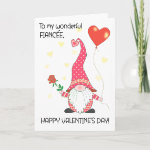 Tarjeta Para Fiancee Valentine, el lindo gnome con la rosa