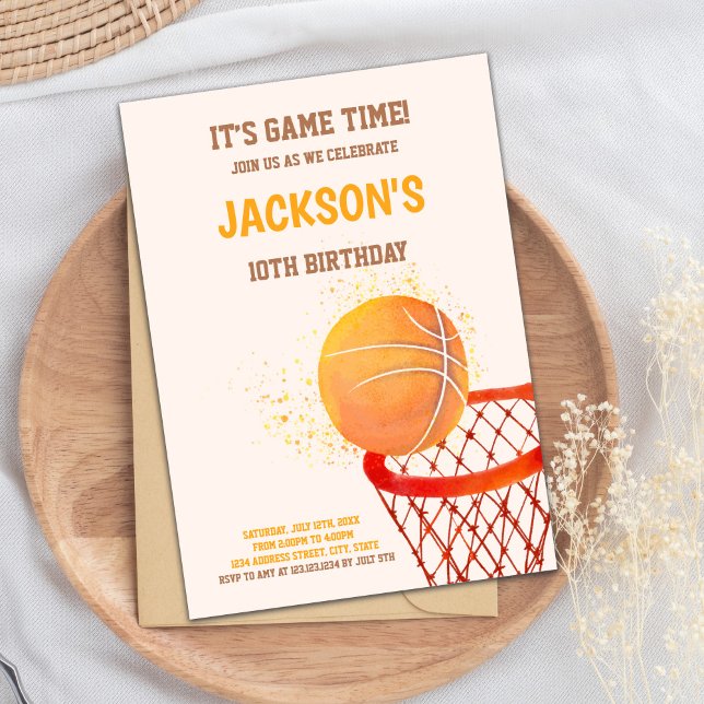 Tarjeta para Fiestas deportivos para niños (Light Orange Basketball Invitations)