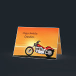 Tarjeta Para Grandson, cumpleaños de la puesta de sol en m<br><div class="desc">Una moto similar a un Harley que está junto al mar con una gloriosa puesta de sol naranja. Una gran carta para cualquiera que le guste el ciclismo y las motocicletas. Vea toda la gama de tarjetas para edades y relaciones en mi tienda. Todos los derechos de autor de las...</div>