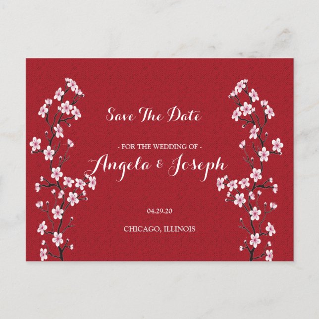 Tarjeta para Guardar la Fecha de Flor de Cerezo (Anverso)