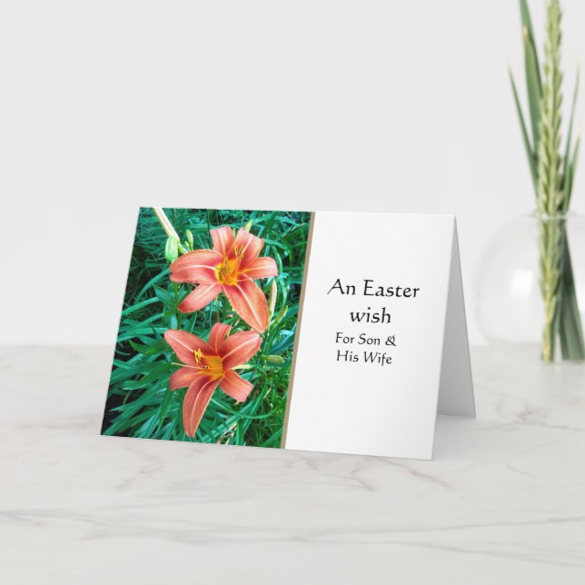Tarjeta Para hijo y su esposa Feliz Pascua de Resurrección (Anverso)