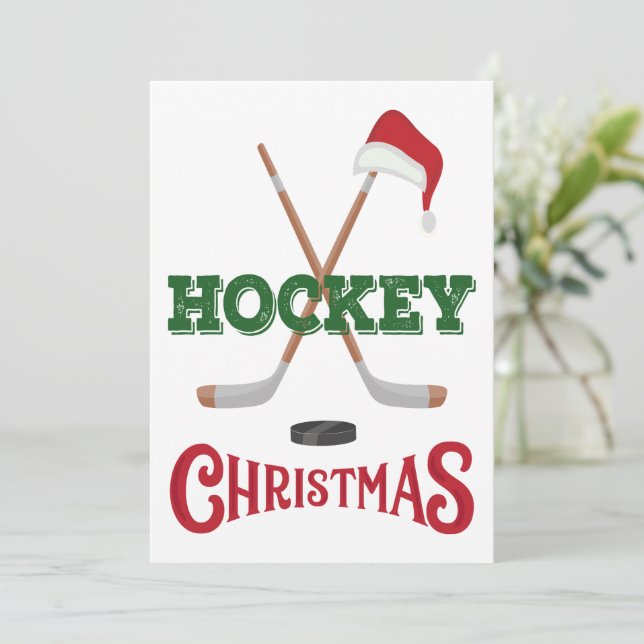 Tarjeta para jugadores de hockey de Navidades de h (Anverso de pie)