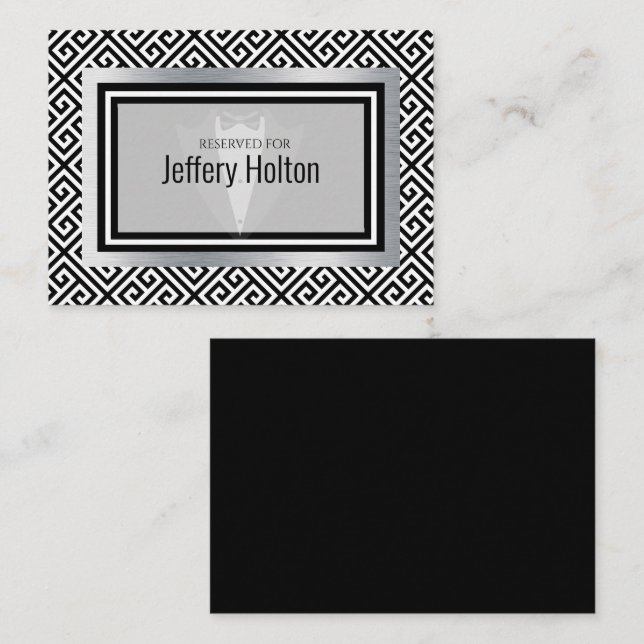 Tarjeta para la fiesta de bachiller en negro y pla (Anverso / Reverso)