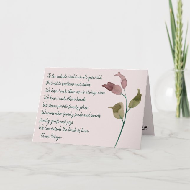 Tarjeta Para la hermana Poema Sentimental Bonito Pink Cump (Anverso)