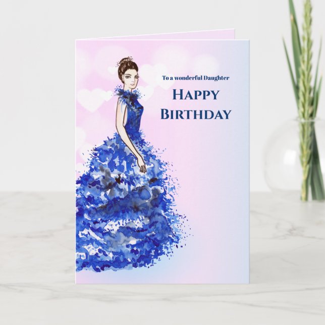 Tarjeta Para la hija en el cumpleaños, diseño de vestido a (Anverso)