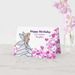 Tarjeta Para la hija en el cumpleaños hadas con corazones
