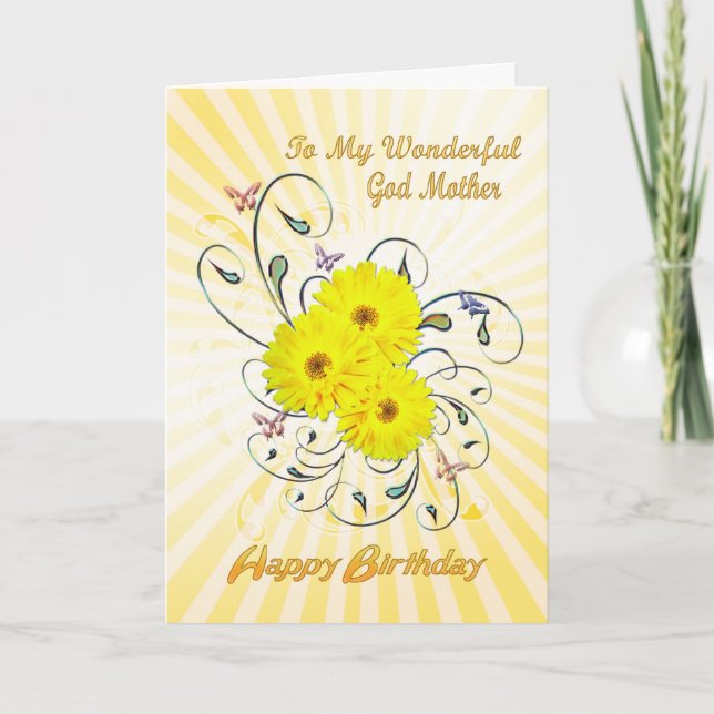 Tarjeta Para la Madrina, cumpleaños con flores amarillas (Anverso)