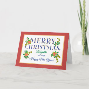 Tarjeta Para la niñera, Poinsettias, Holly, Navidades Ivy
