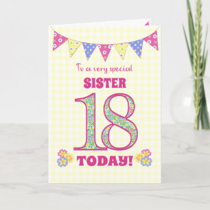 Tarjeta Para la Sister 18th Birthday Primrose and Bunting 