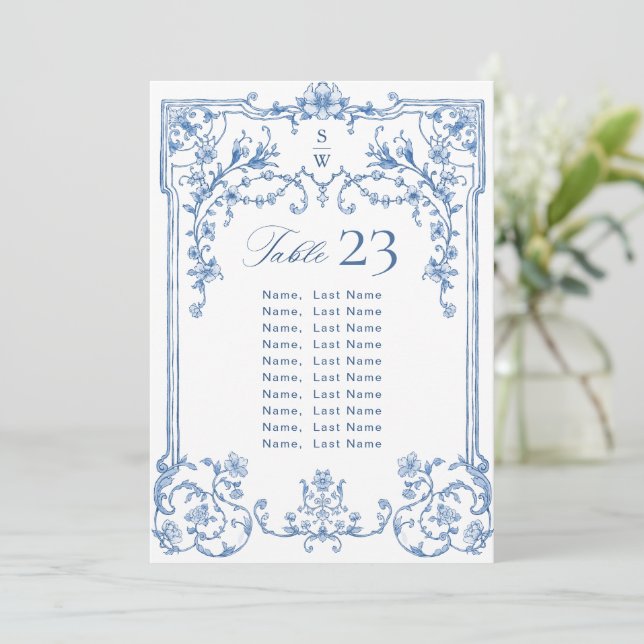 Tarjeta para la tabla de asientos azul Boda victor (Anverso de pie)