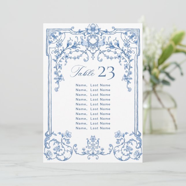 Tarjeta para la tabla de asientos azul Boda victor (Anverso de pie)