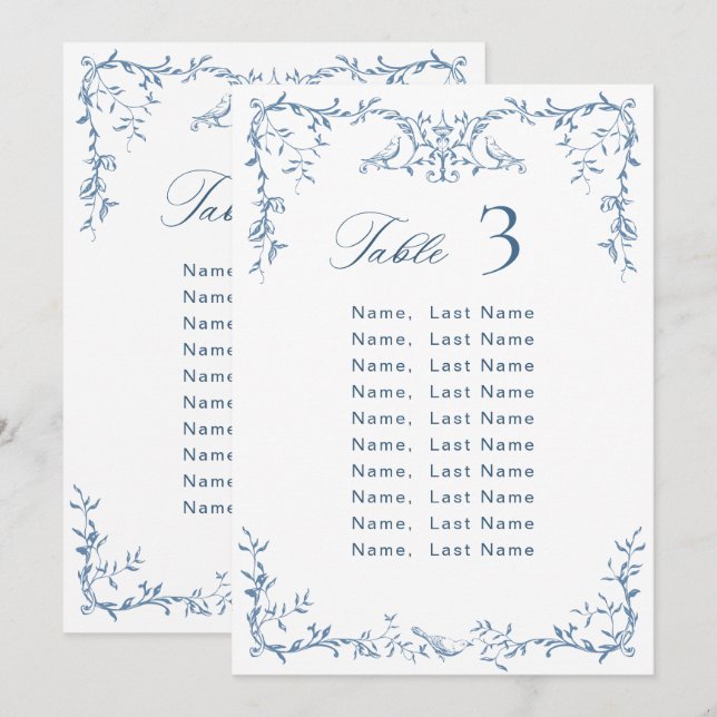Tarjeta para la tabla de asientos del Boda azul or (Anverso / Reverso)