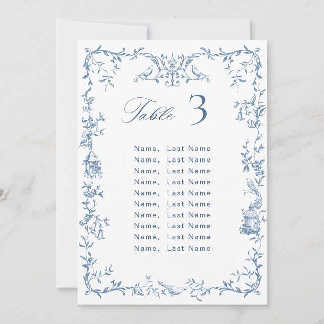 Tarjeta para la tabla de asientos del Boda azul or (Anverso)