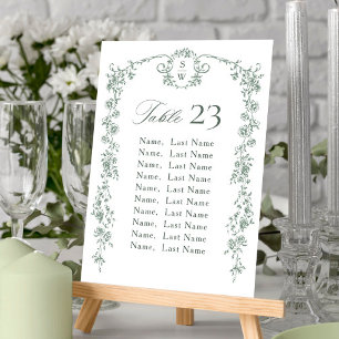 Tarjeta para la tabla de asientos florales de Vict