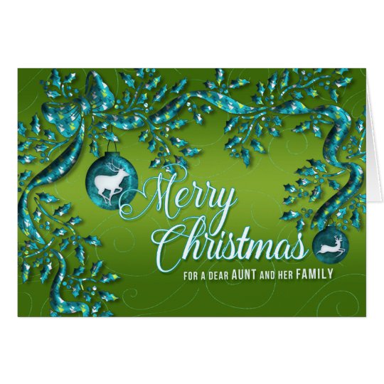 Tarjeta para la tía y su navidad de la turquesa del verde