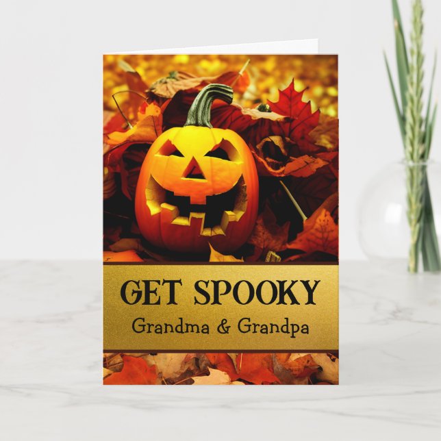 Tarjeta Para los abuelos Halloween Spooky Jack o' Lantern (Anverso)