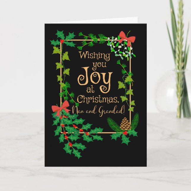 Tarjeta Para los abuelos Navidades Joy Holly Mistletoe (Anverso)