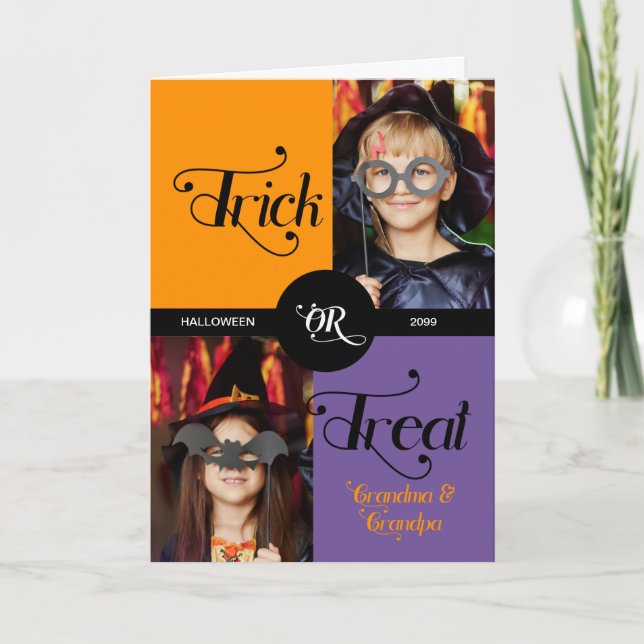 Tarjeta para los abuelos Truco o trato 2 Fotos Halloween (Anverso)