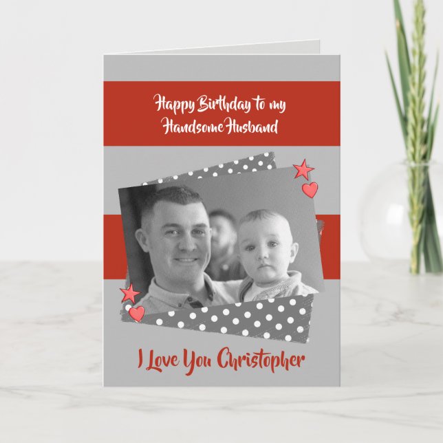 Tarjeta Para los hombres Festín de cumpleaños rojo y gris  (Anverso)
