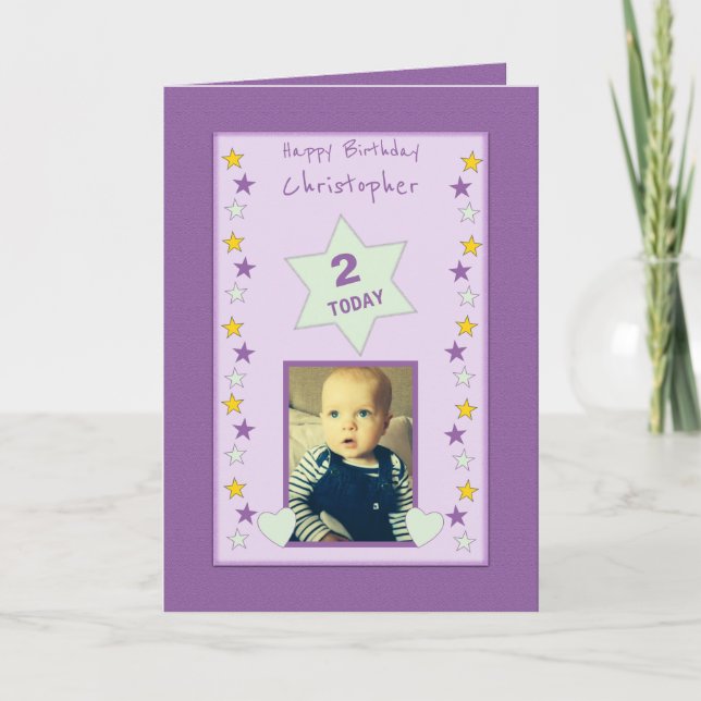 Tarjeta Para los niños niño pequeño púrpura Festejo de la  (Anverso)