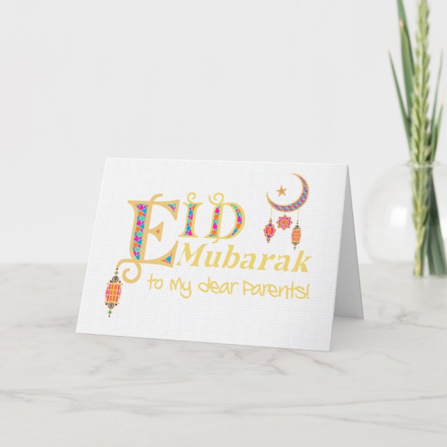 Tarjeta Para los padres Eid Mubarak Linternas Estrellas de (Anverso)