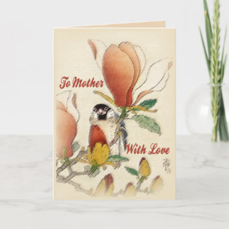 Tarjeta Para Madre Con Amor Vintage Flor de Magnolia Rama